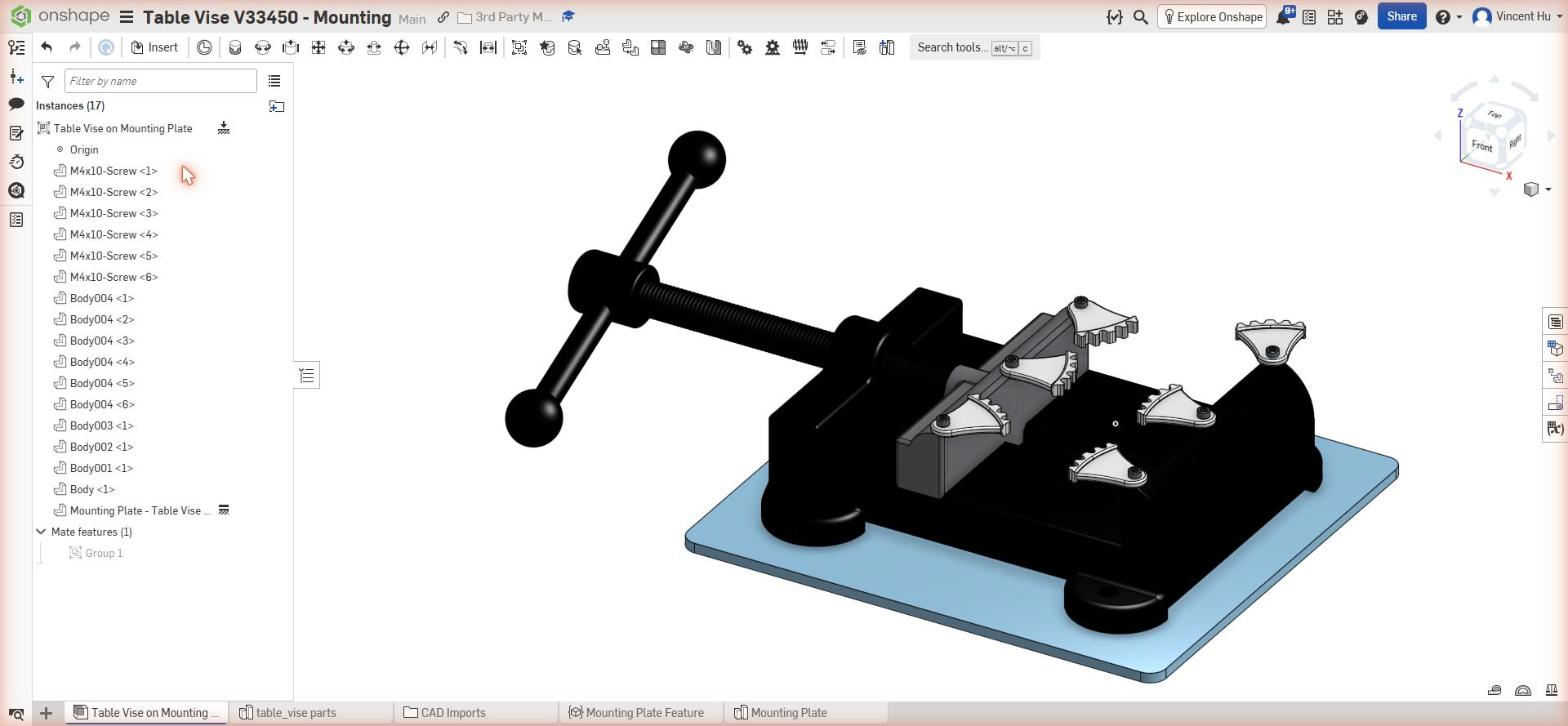 Final assembly: the table vise seated on its new mounting plate