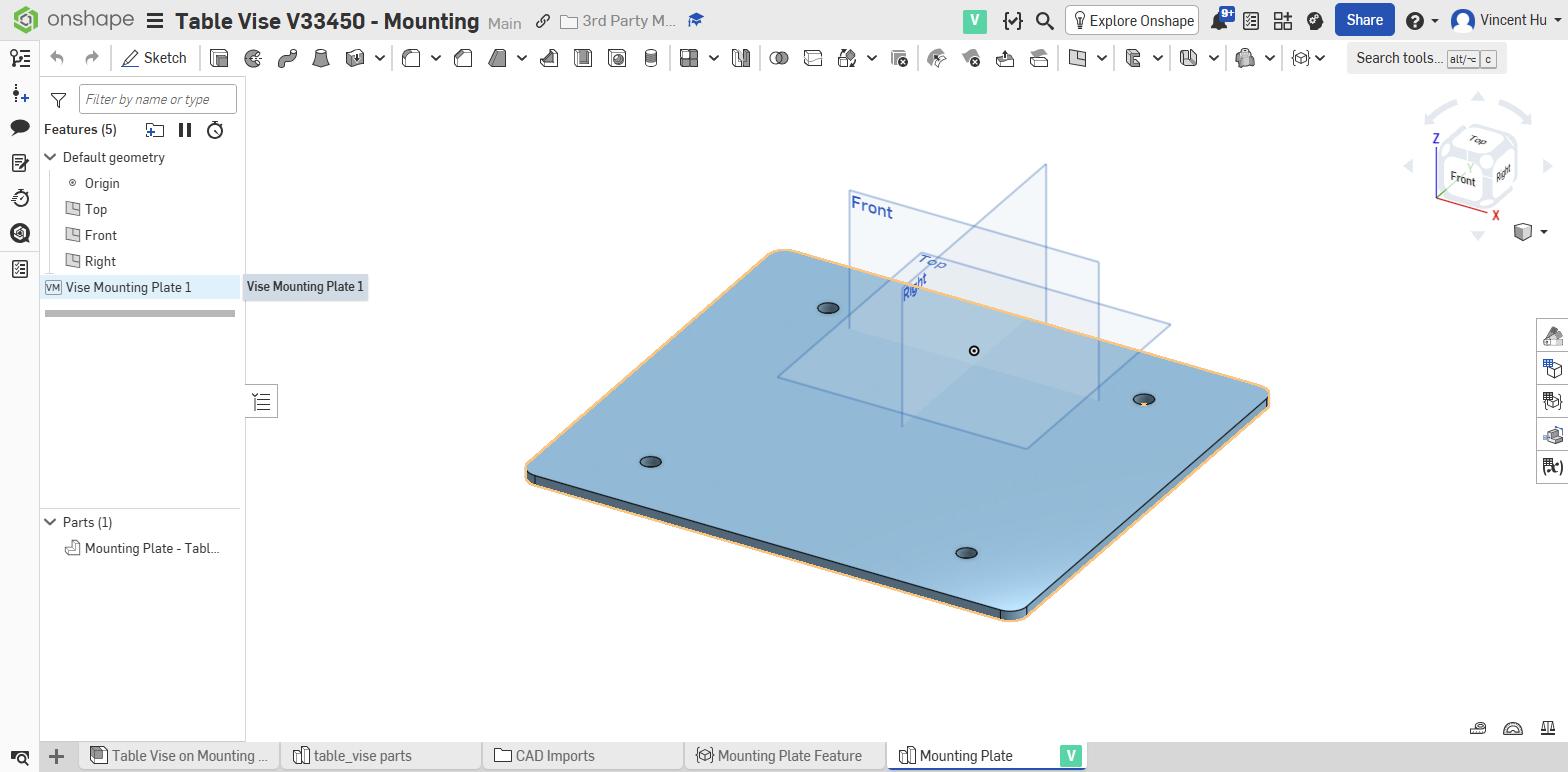 The mounting plate part studio: one custom feature builds the entire part