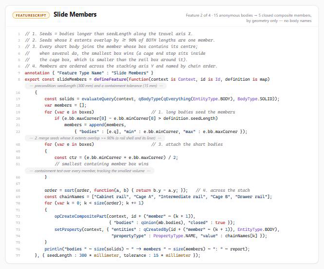 Slide Members: seeds, overlap merging, and smallest-containing-box assignment