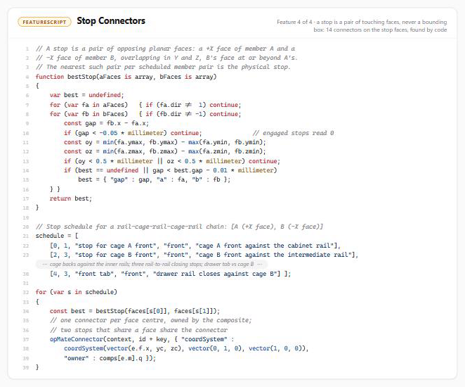 Stop Connectors: the nearest opposing-face search and the stop schedule