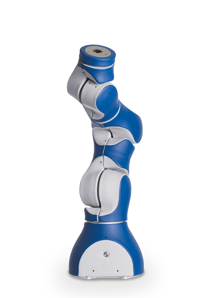 The F&P P-Arm 2R, a blue and gray six-axis collaborative robot arm